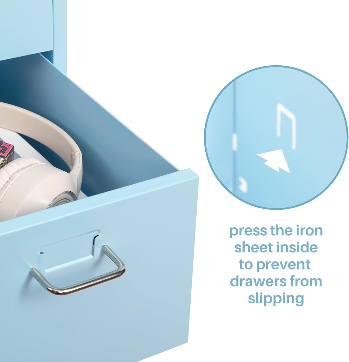 Light Blue Metal Rolling Drawer Unit 3 Tier Under Desk File Storage