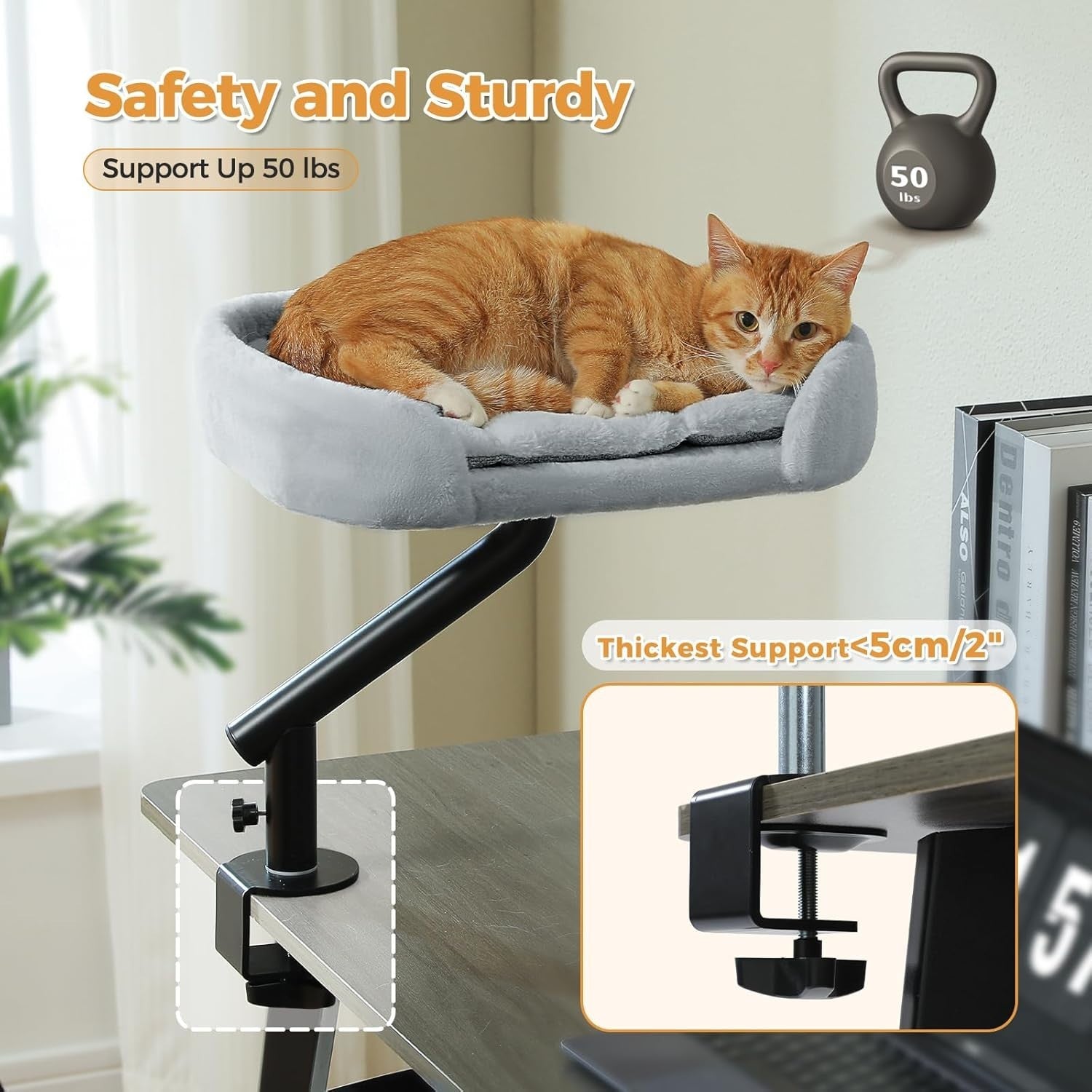 360 Rotating Desk Cat Bed Adjustable Cat Hammock Desktop Perch Grey