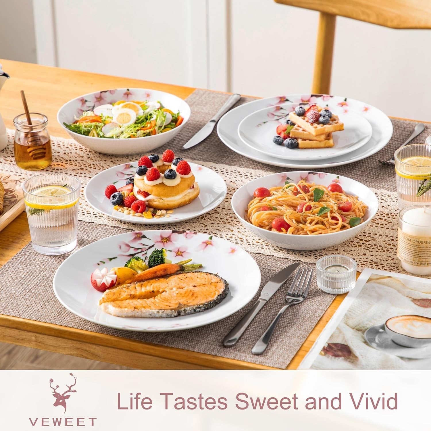 18 Piece Porcelain Dinner Set Floral Plates Bowls Dishwasher Microwave Safe