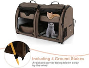 Foldable 2-in-1 Pet Carrier Brown Cat Dog Travel Crate with Hammocks & Litter Bo