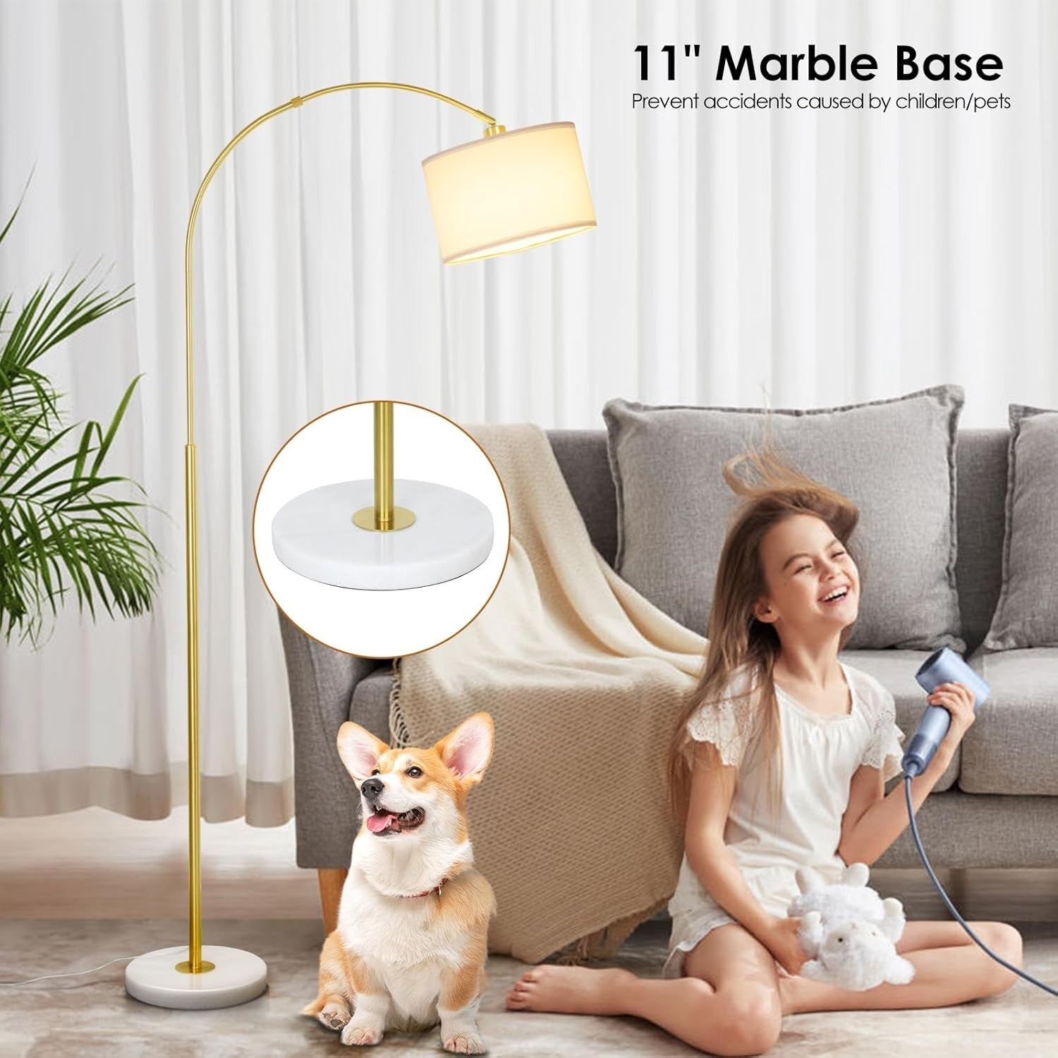 Modern Arc Floor Lamp with Remote Dimmable LED Light for Living & Bedroom