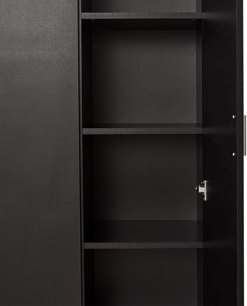 Modern 3-Door Black Wardrobe with Hanging Rail & 6 Shelves Storage Closet