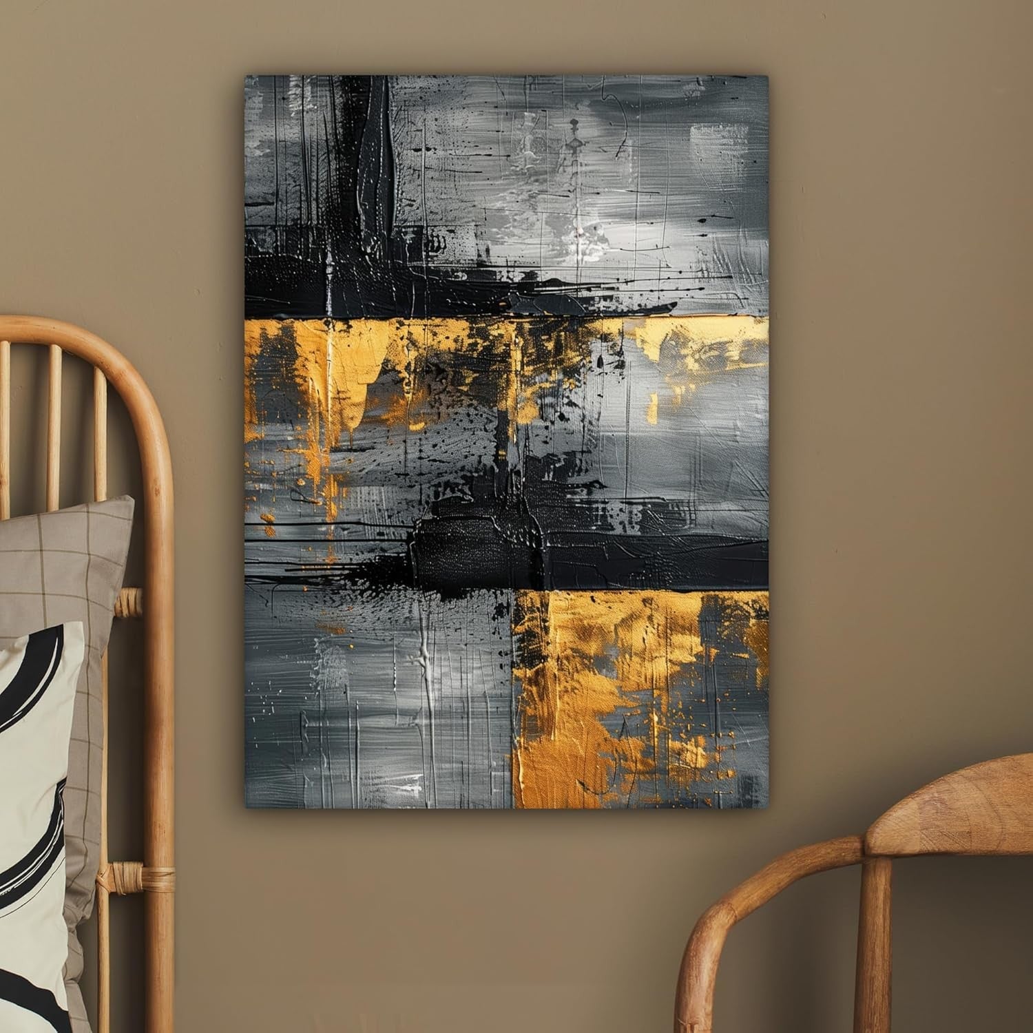 Gold Black Luxury Canvas Wall Art 50x70cm Framed Modern