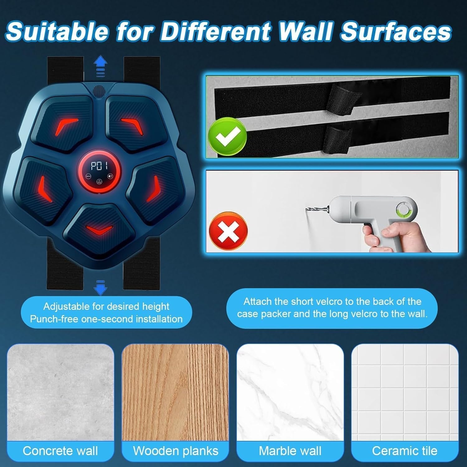 Music Boxing Machine Bluetooth LED Wall Punch Trainer Home Gym Fitness