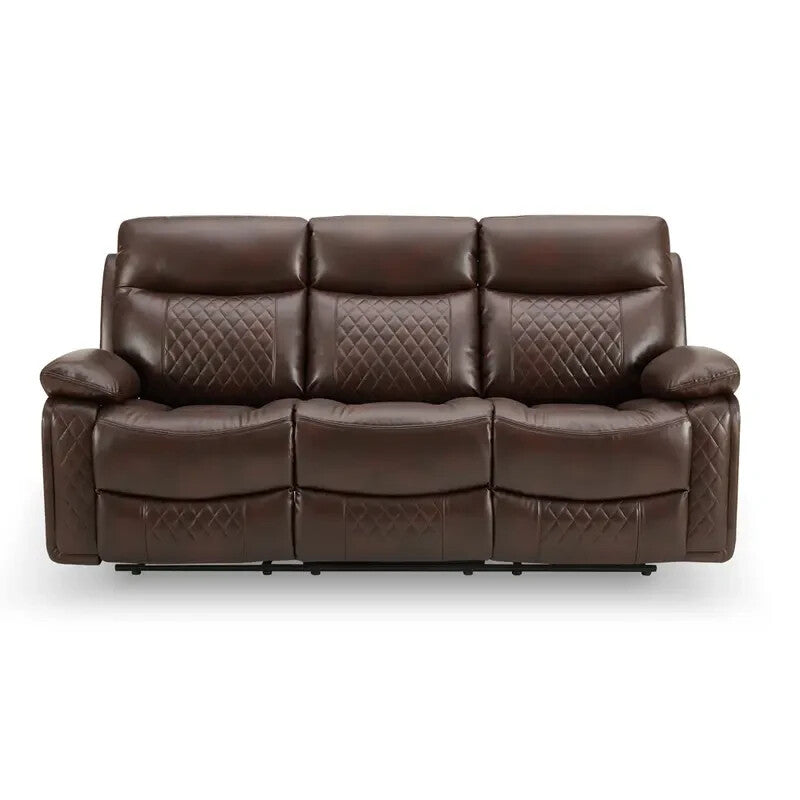 3 Seater Recliner Sofa Faux Leather Manual Brown | Padded Lumbar Support