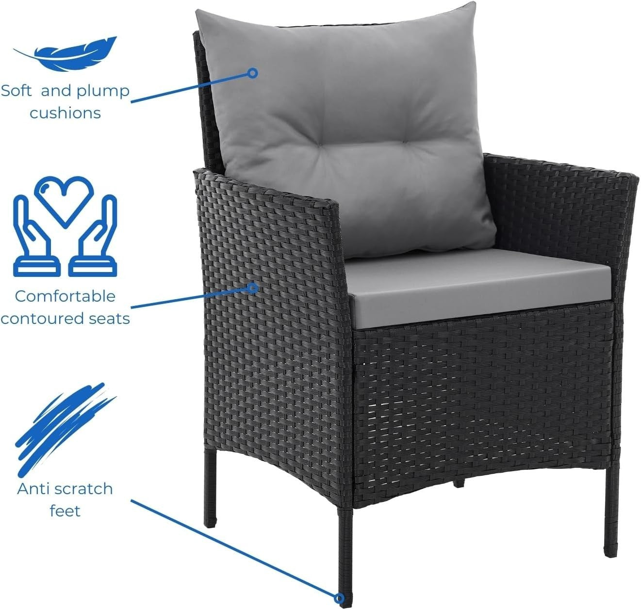Outdoor Rattan Garden Furniture Set 4-Piece Sofa & Chairs with Cushions & Table
