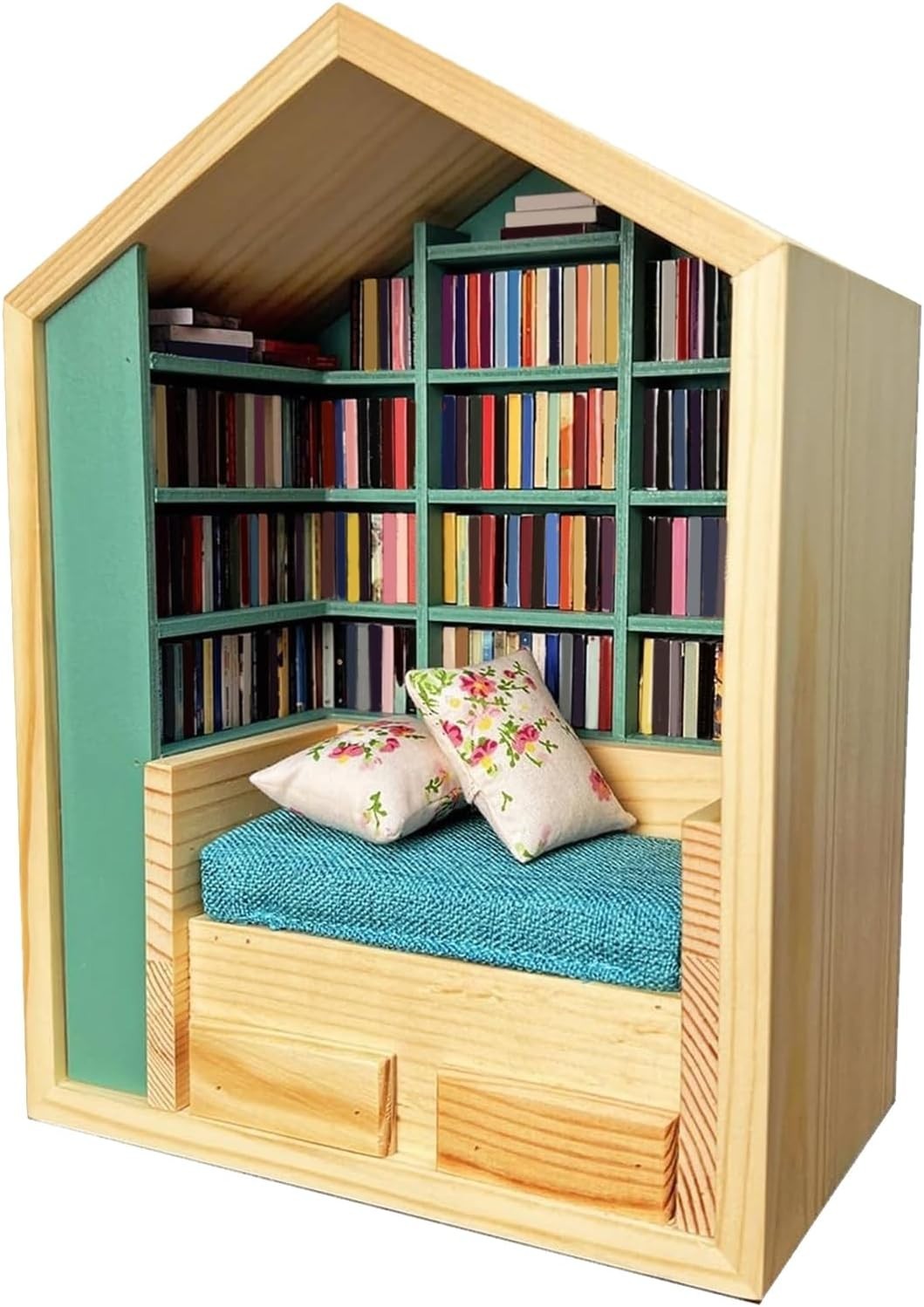 Mini Bookshelf Fidget Toy Wooden Tiny Library Stress Desk Decor
