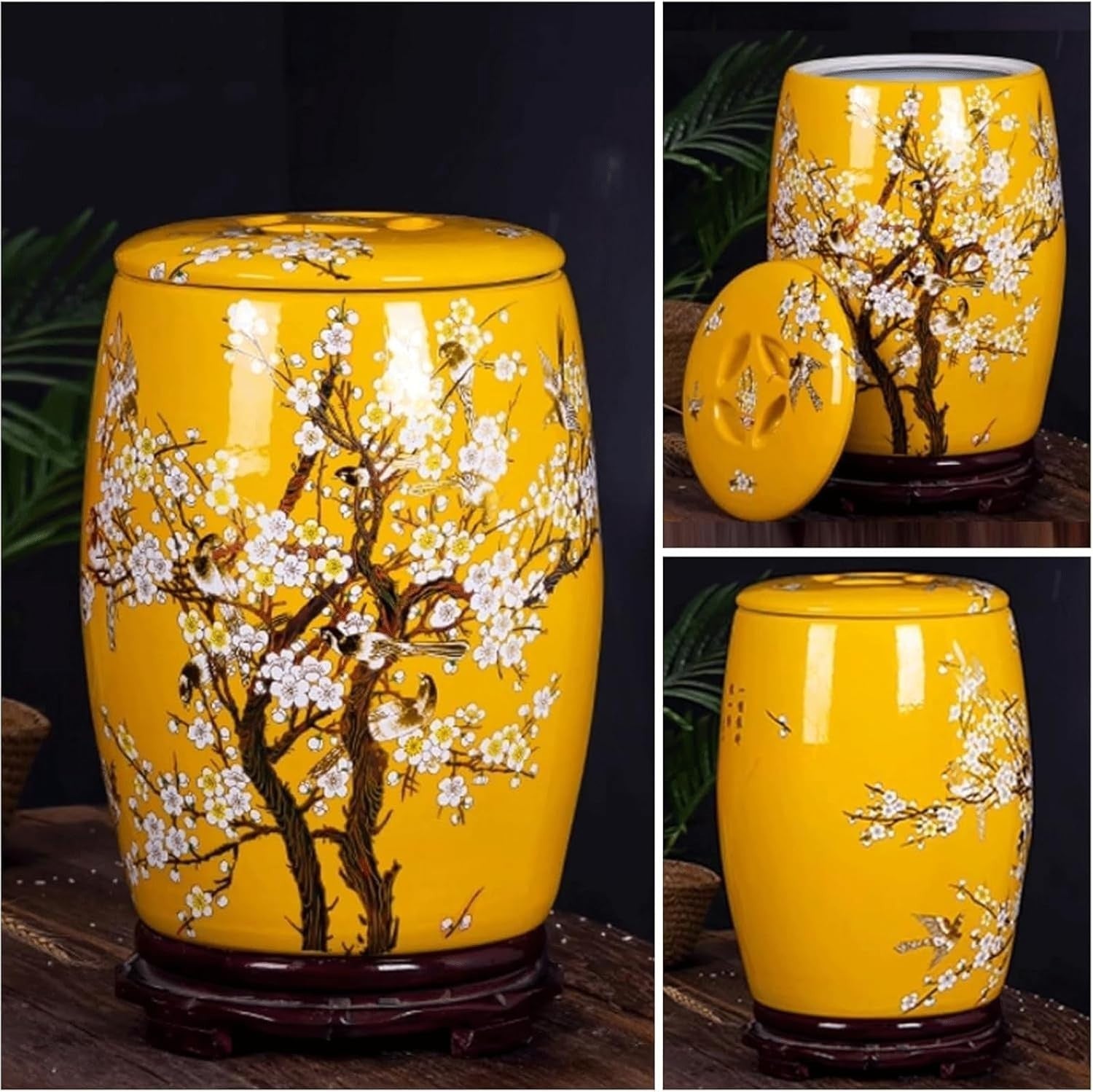 25KG Ceramic Rice Storage Jar Airtight Grain Container Lid