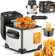 Electric Deep Fat Fryer 1.5L 2000W Stainless Steel Adjustable Temp Easy Clean