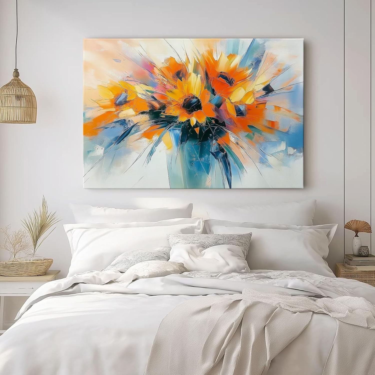 Sunflower Canvas Wall Art 30x20cm Modern Floral Print Orange Blue