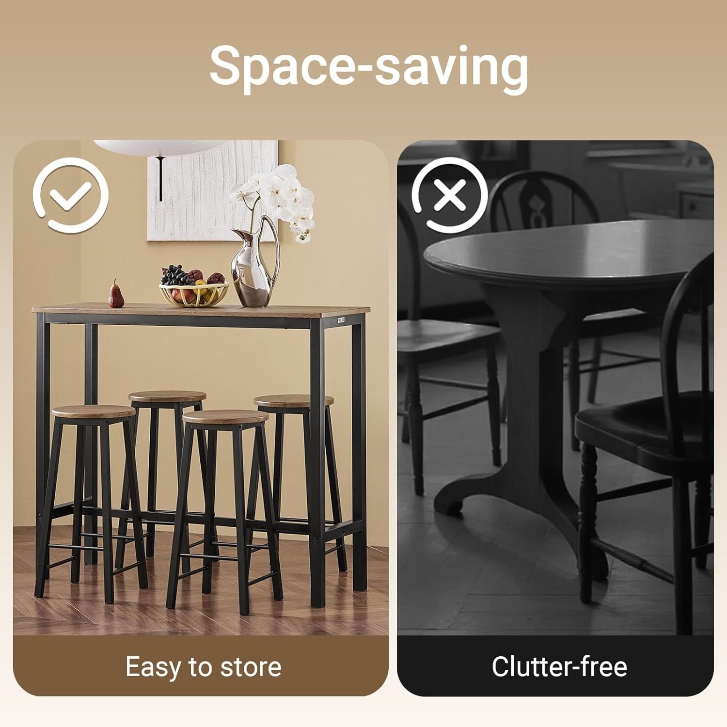 5-Piece Breakfast Bar Table Set with 4 Stools Wood Grain Top Metal Frame
