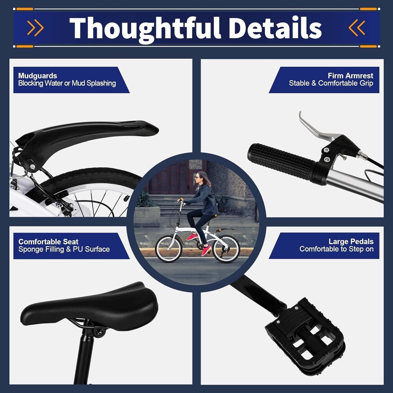 20” Folding Bike 6-Speed Carbon Steel Frame Adjustable Height Mudguards