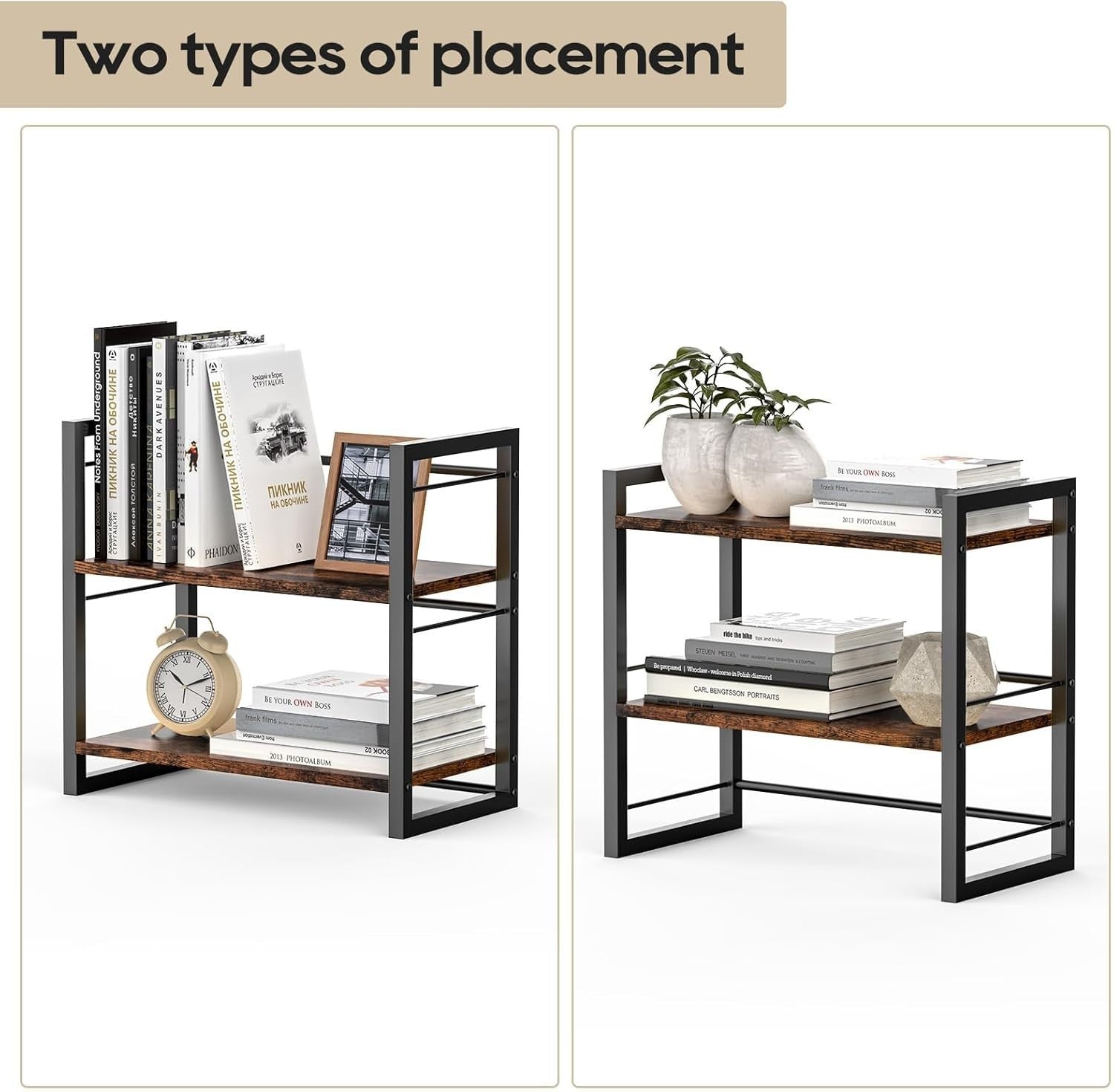 Wood Desk Shelf Organizer 2 Tier Desktop Storage Rack for Office Home Brown