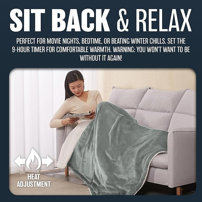 Electric Heated Throw Blanket Extra Large 9 Heat Settings Timer Washable