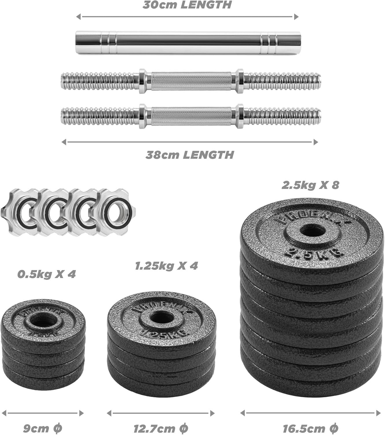 30kg Cast Iron Dumbbell Barbell Set Adjustable Home Gym Free Weights