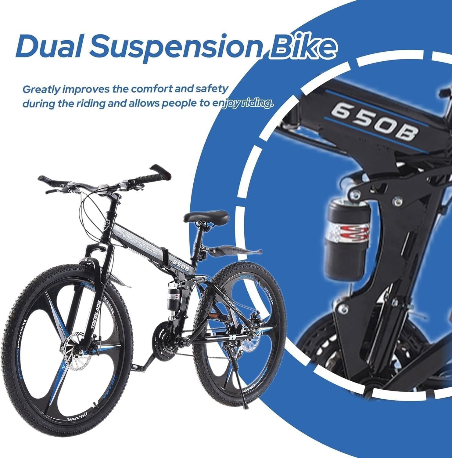 27.5" Foldable Mountain Bike Dual Suspension 21-Speed Lightweight MTB