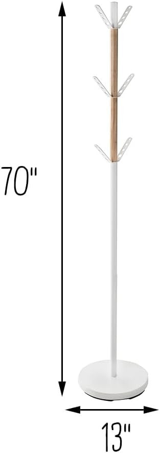 Modern Standing Coat Rack Tree White Wood Accents Entryway Organizer