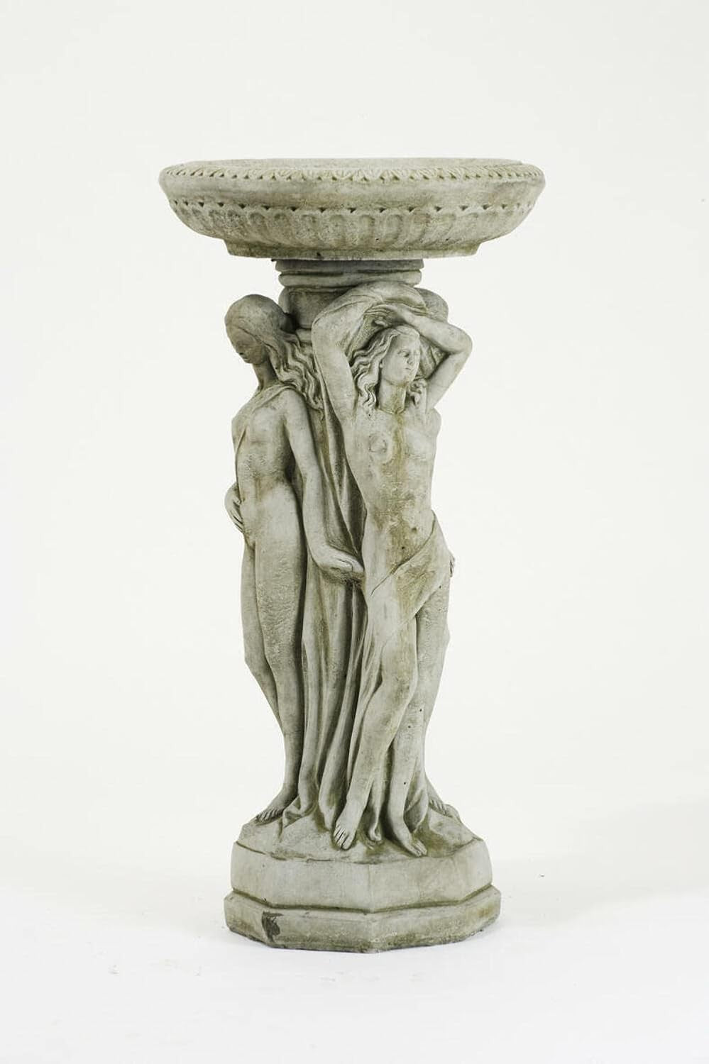 3 Graces Stone Bird Bath 77cm | Luxury Garden Statue Feeder Ornament