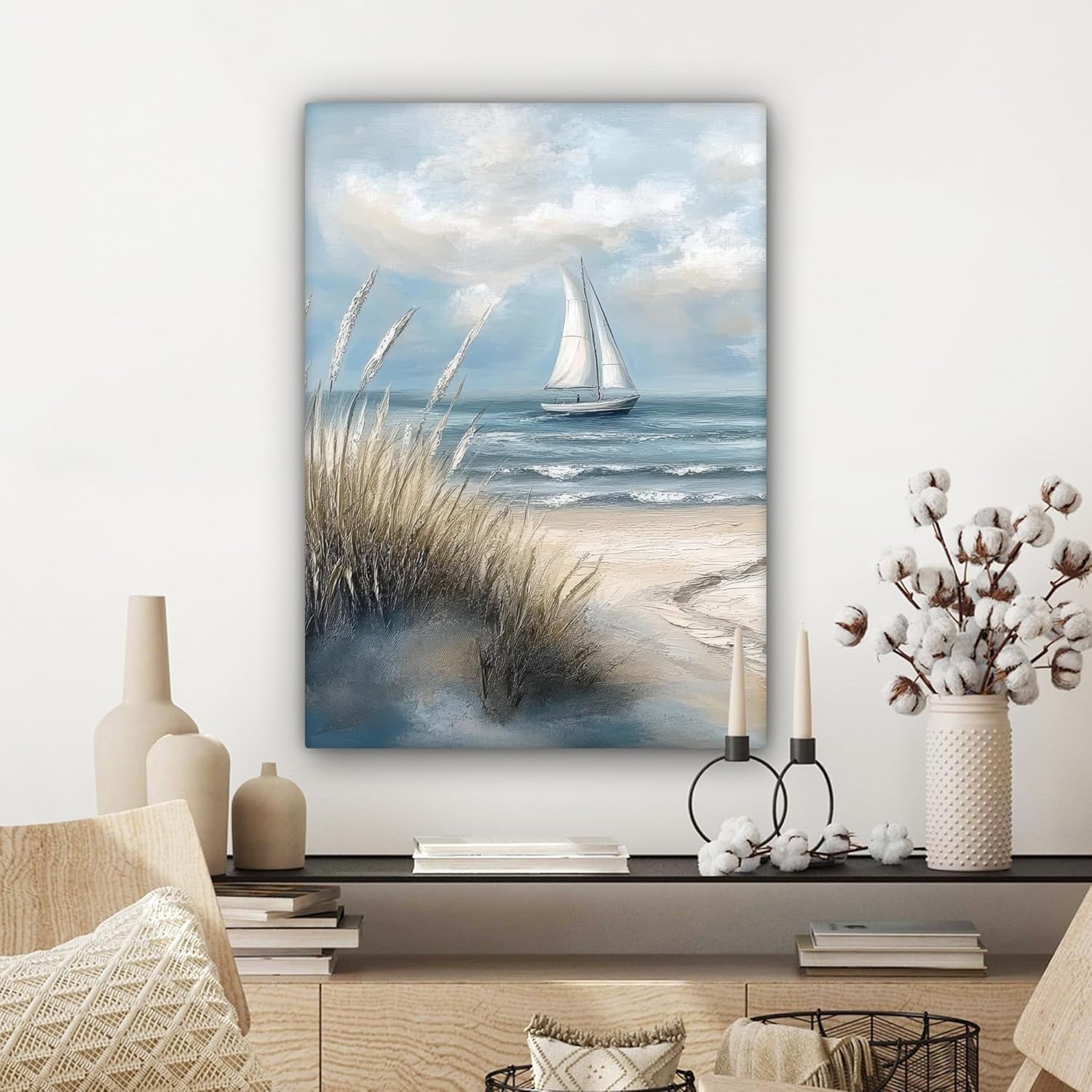 Sea Sailboat Canvas Wall Art 50x70cm Framed Beach Coastal Print