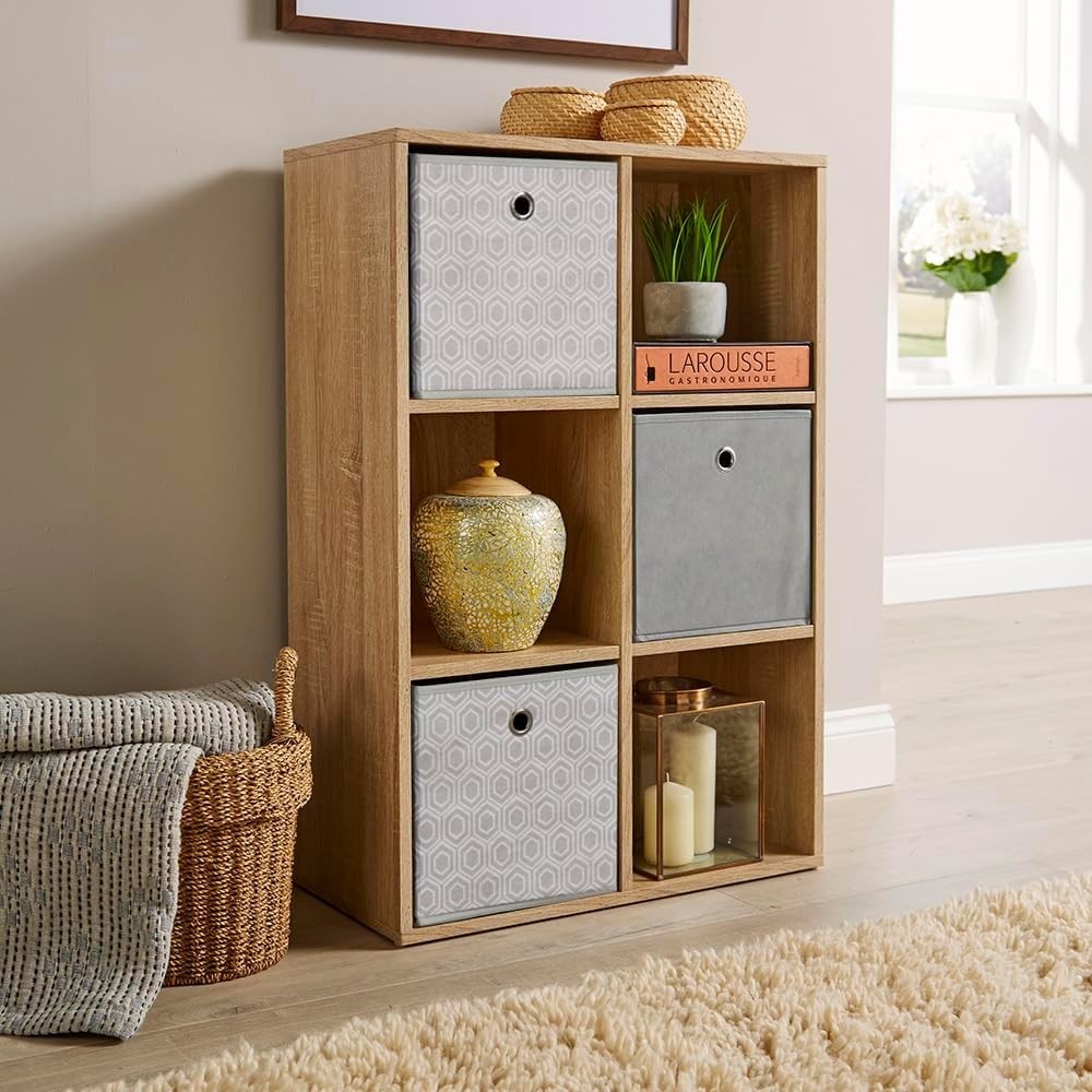 6 Cube Storage Shelf Oak Wooden Bookcase Display Unit 90cm