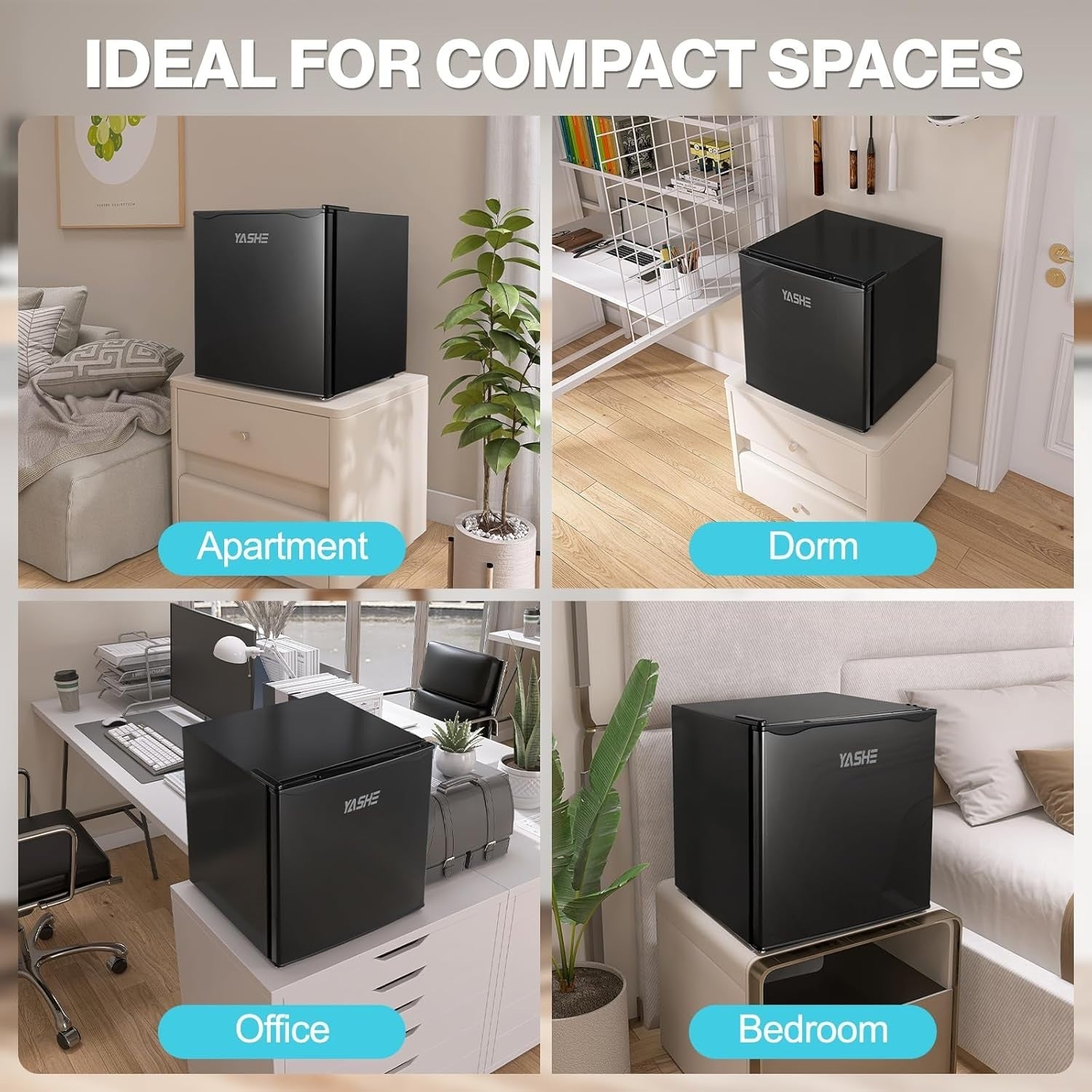52L Mini Fridge Freezer Compact Portable Bedroom Office Dorm Black