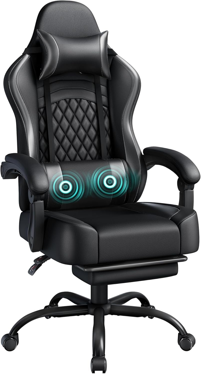 Ergonomic Gaming Chair with Footrest Massage Lumbar