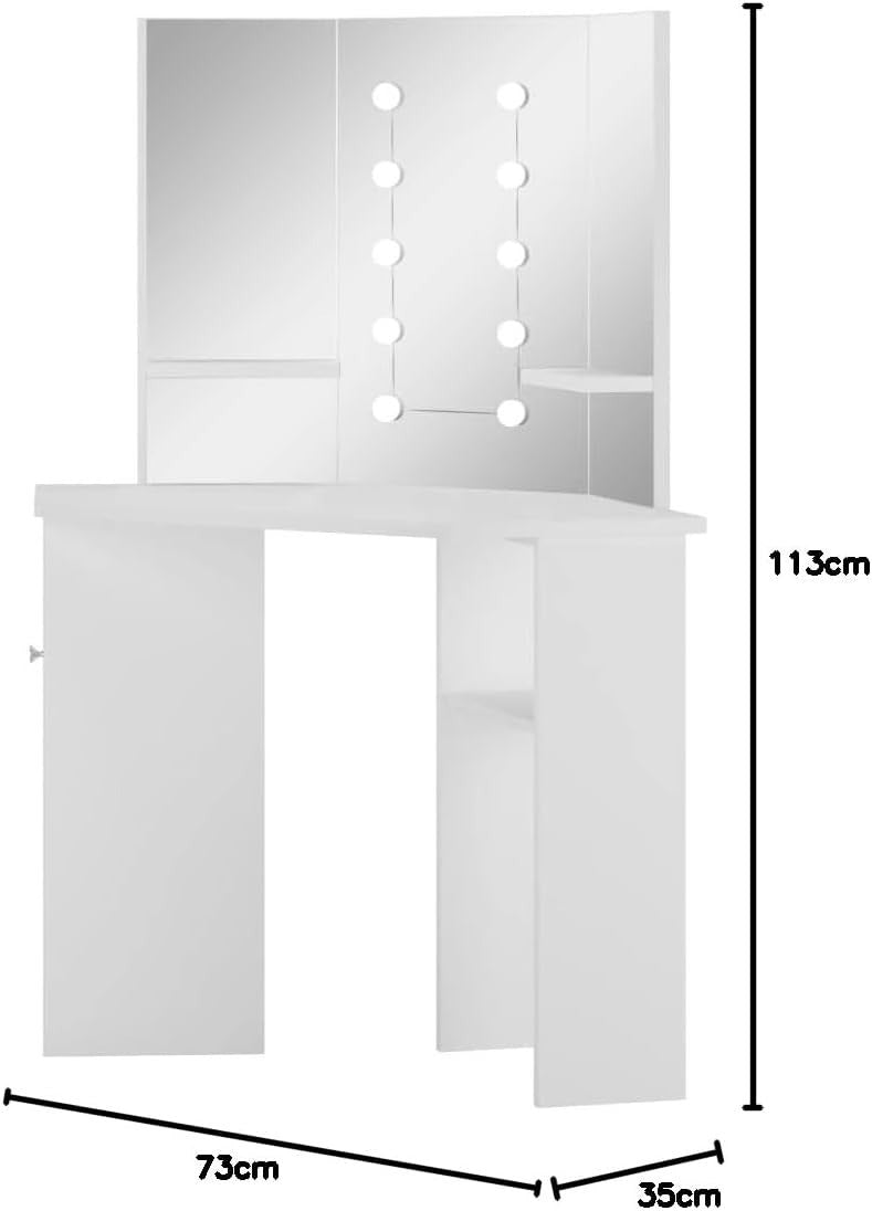 Modern White Dressing Table Desk Vanity Mirror LED Lights Lockable