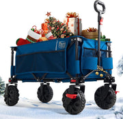 Blue 200L Folding Camping Wagon 100kg Heavy Duty Festival Trolley with Brakes