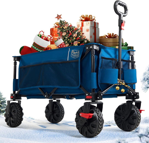 Blue 200L Folding Camping Wagon 100kg Heavy Duty Festival Trolley with Brakes
