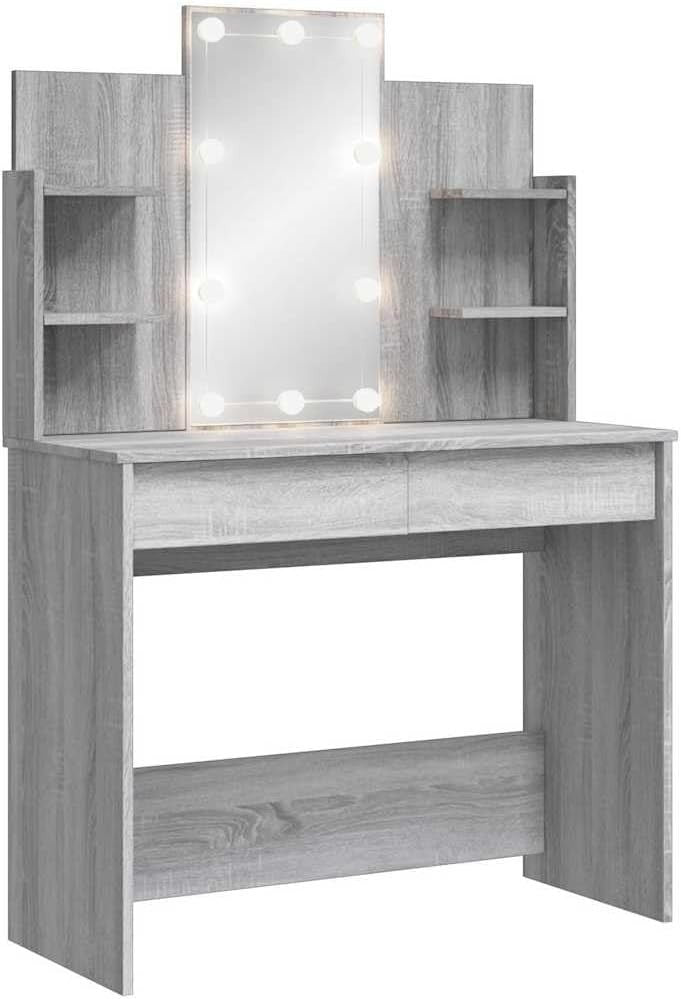 Grey Sonoma Dressing Table Vanity Set w/ LED Light Mirror & Storage Drawers