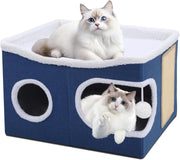Foldable Cat House Cave Large Cat Cube w Scratch Board Play Ball