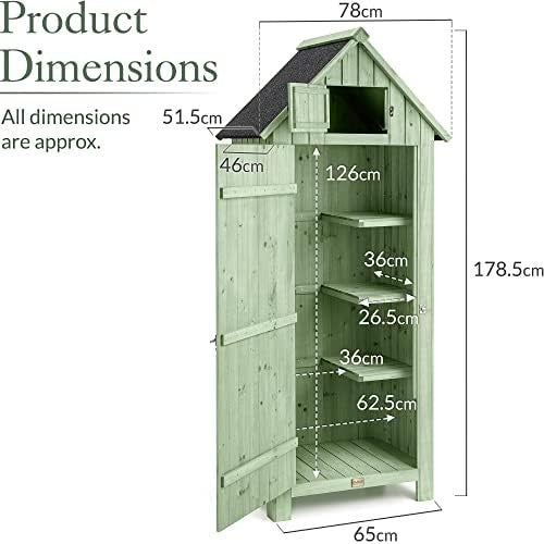 Tall Slim Wooden Garden Storage Shed 6ft Outdoor Utility Cabinet with Shelves