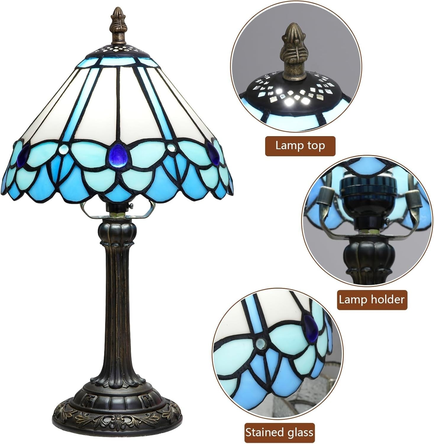 Blue Butterfly Stained Glass Table Lamp | LED Bedside Desk Light 8x8x14 Inch