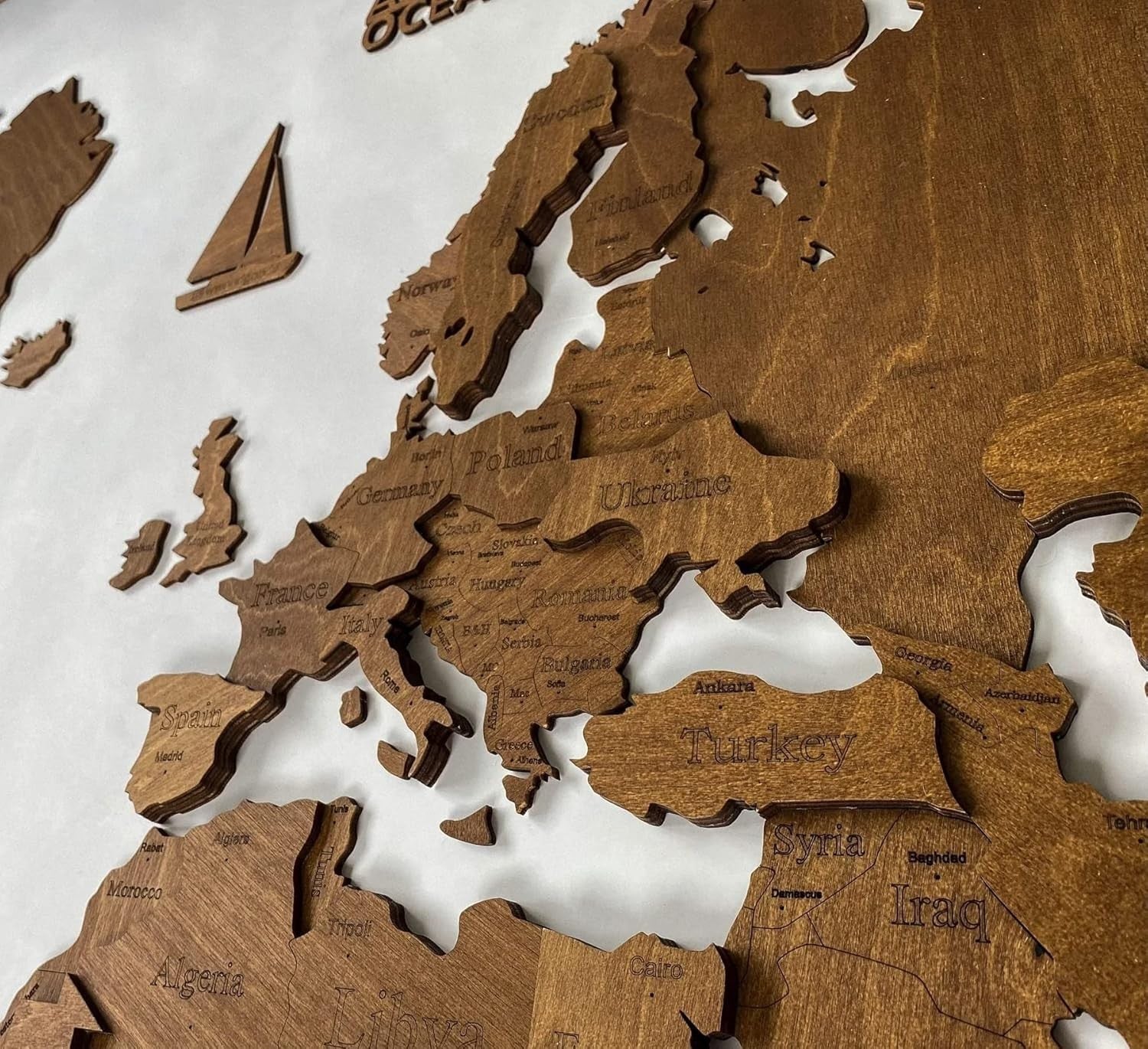 3D Wooden World Map Wall Art Venge Travel Decor 120x62cm
