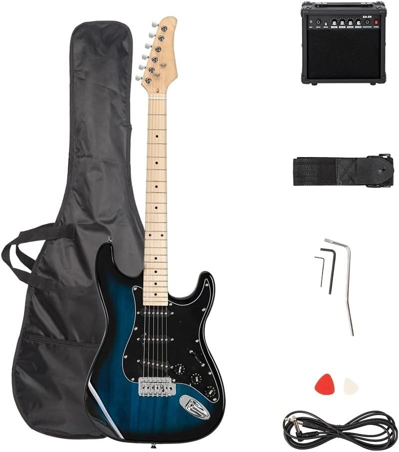 Full Size Electric Guitar Starter Kit 20W Amp SSS Blue