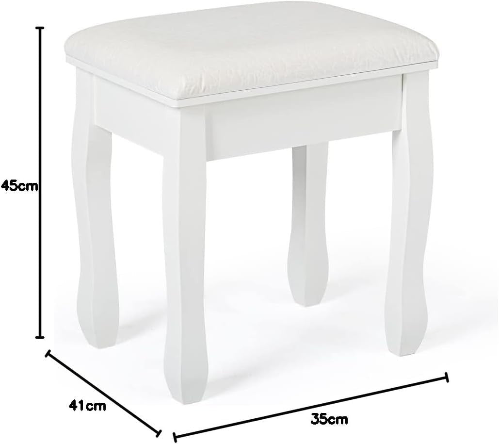 White Baroque Vanity Stool Soft Padded Dressing Table Chair 41x30x45cm