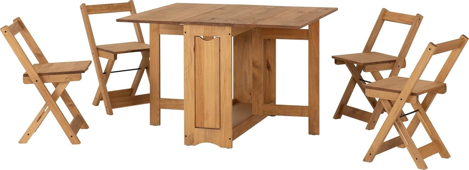 Butterfly Folding Dining Table Set Space Saving Distressed Waxed Pine