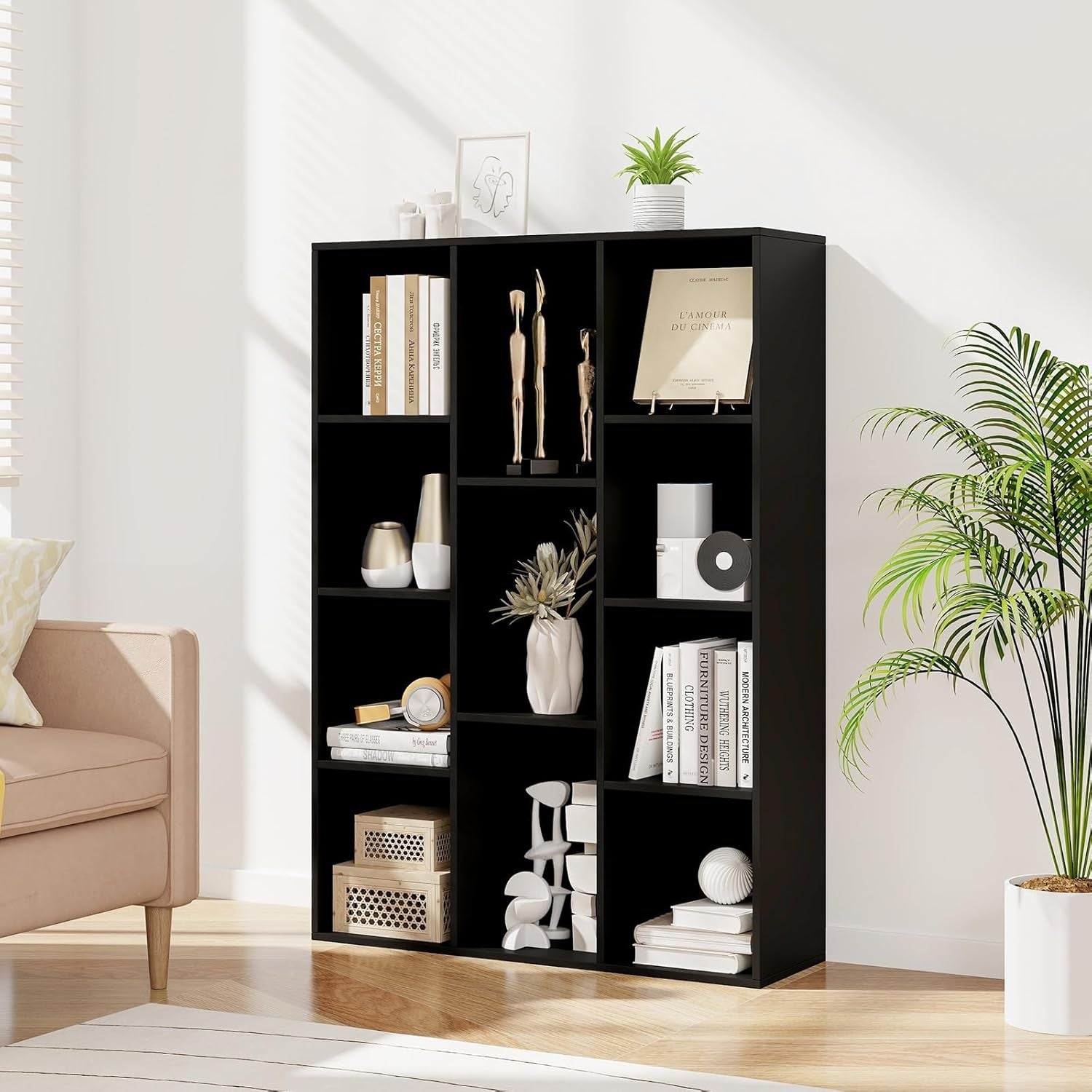 Modern 11-Cube Bookcase Storage Unit with Anti-Tip Design for Home Office
