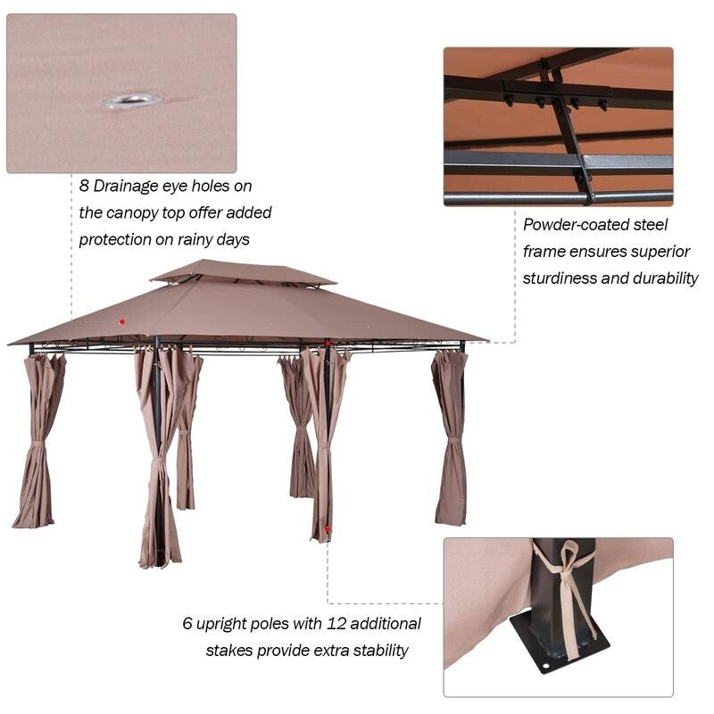 4x3m Garden Gazebo Canopy Tent w/ Curtains Outdoor Metal Pavilion Patio Shelter
