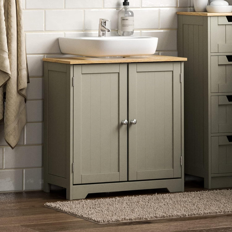 Grey Under Sink Bathroom Cabinet with Doors & Shelf Storage 60x30x60cm