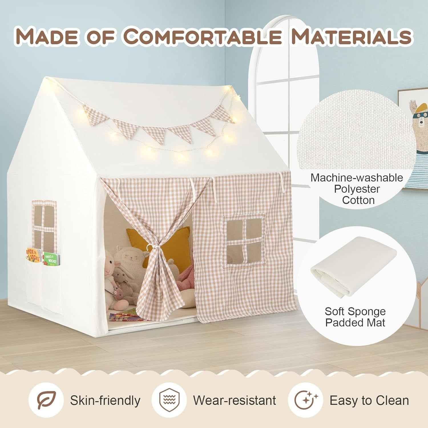 Large Kids Castle Play Tent with Mat Star Lights Indoor Playhouse