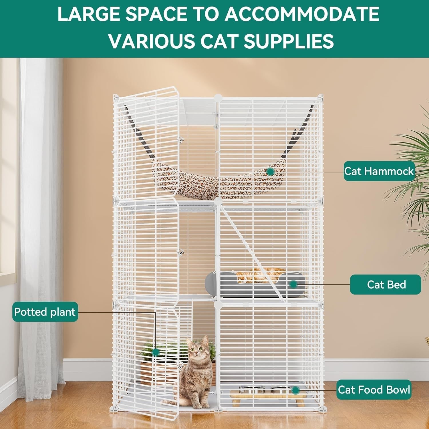 3-Tier Indoor Cat Cage Playpen w/ Hammock, Sturdy Metal Crate for 1-2 Cats