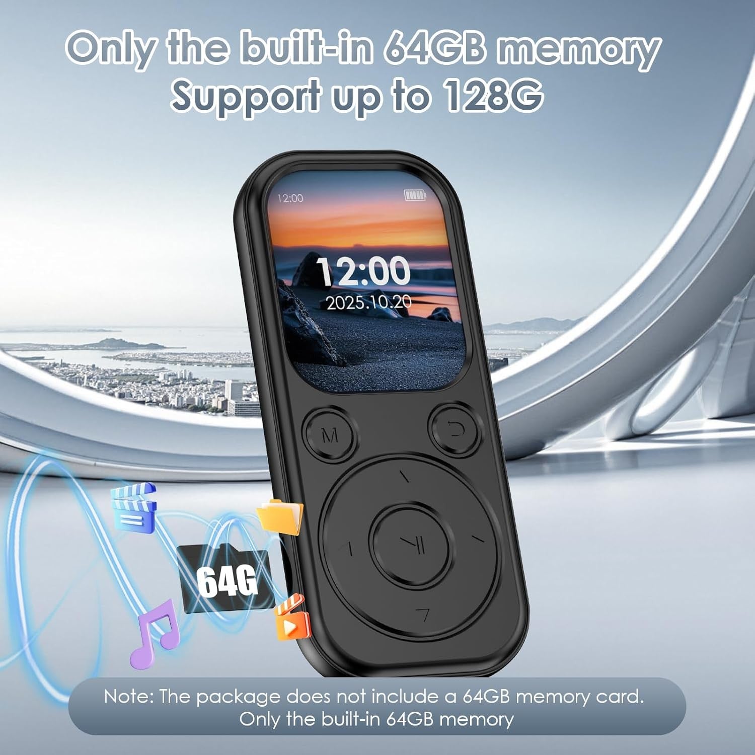 64GB Bluetooth 5.3 MP3 Player Built-in Speaker FM Radio Black
