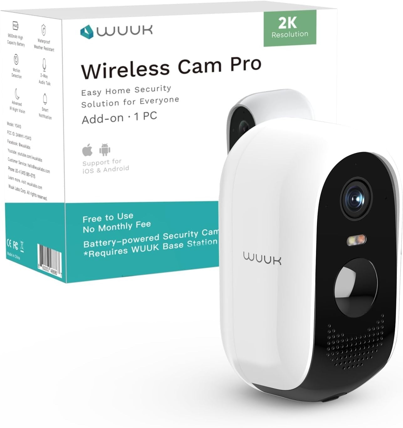 2K Wireless Security Camera Add-On 240 Day Battery Night Vision