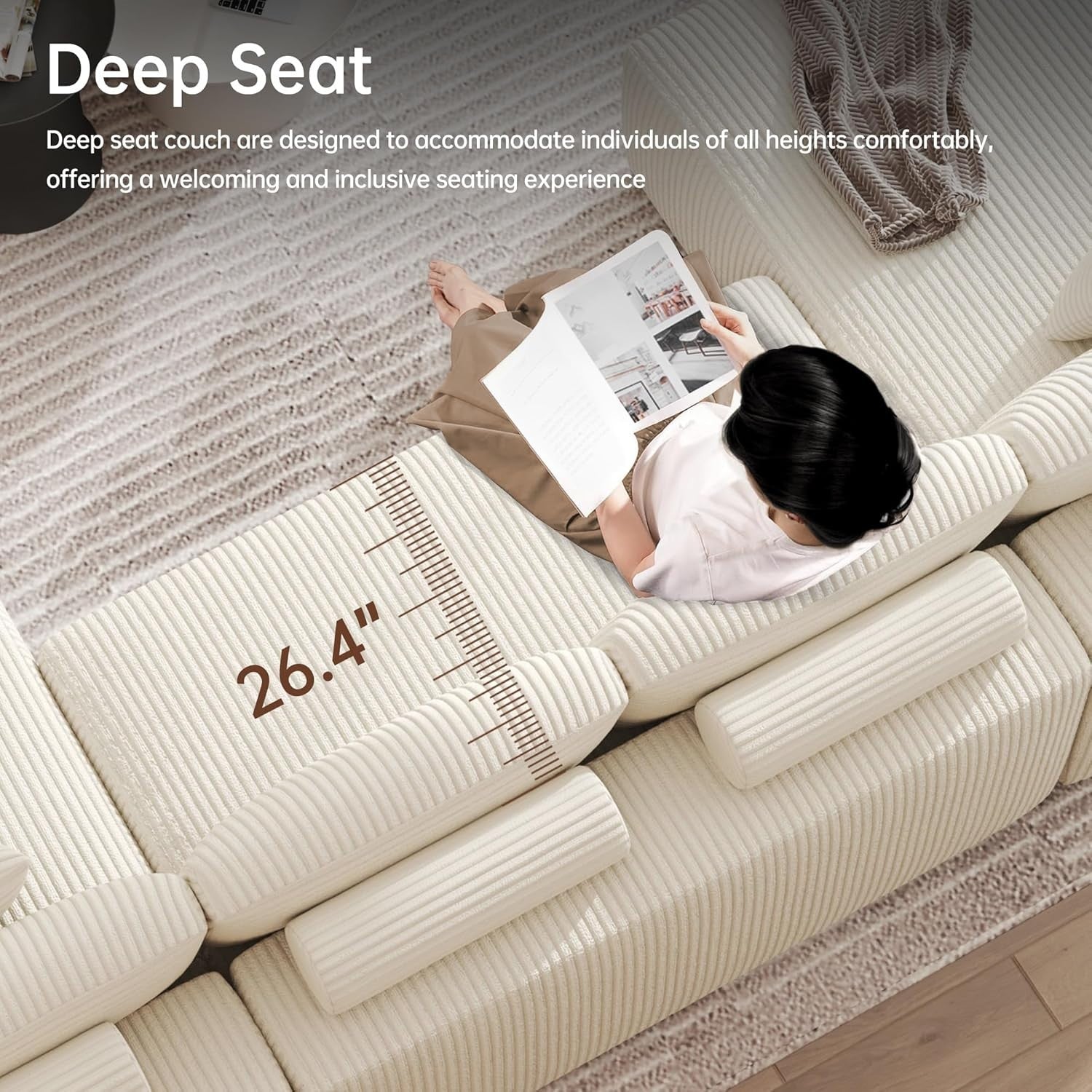 Modular U-Shaped Corduroy Sofa Bed with Memory Foam & Storage Pocket