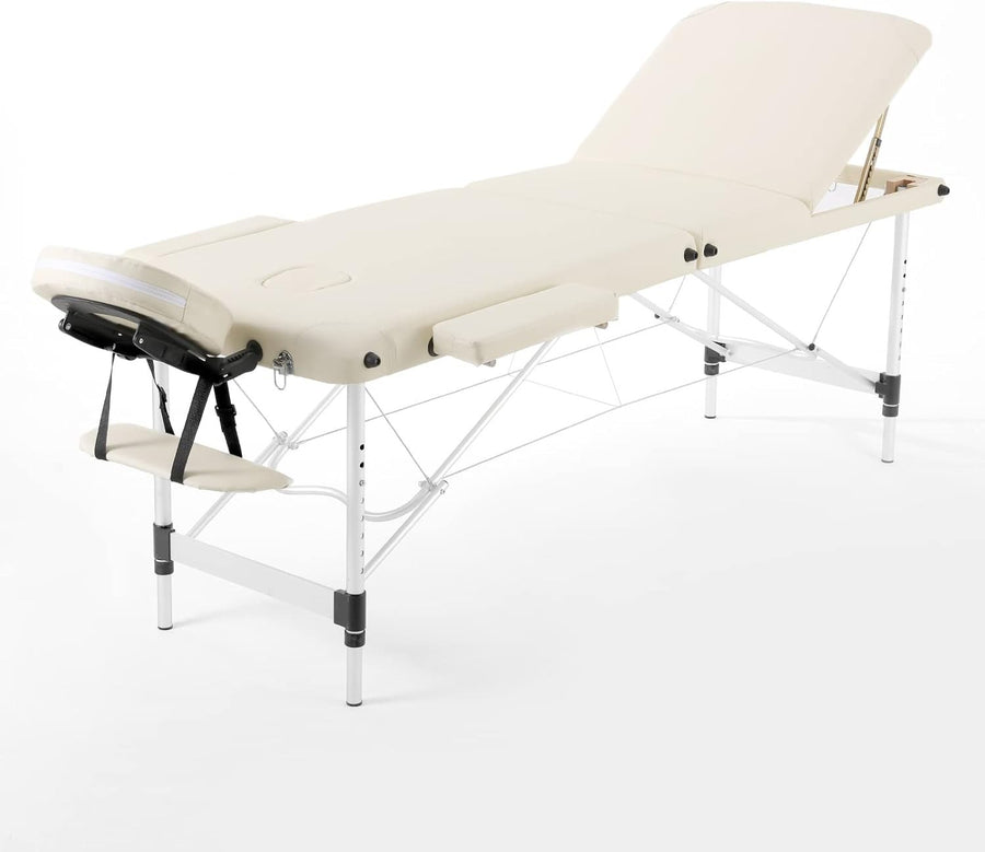 Portable Massage Table Foldable 3-Section Aluminium Therapy Bed w/ Backrest