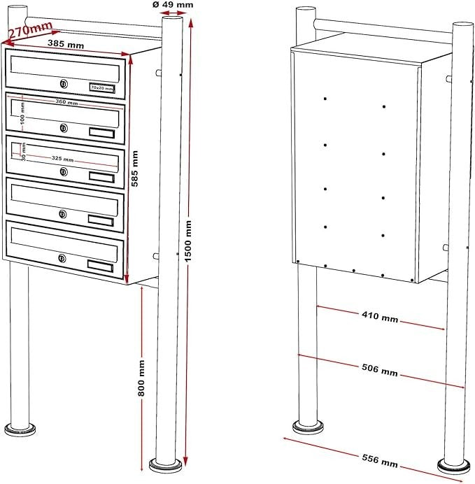Stainless Steel 5 Slot Outdoor Letterbox Cluster Lockable Secure Mailbox