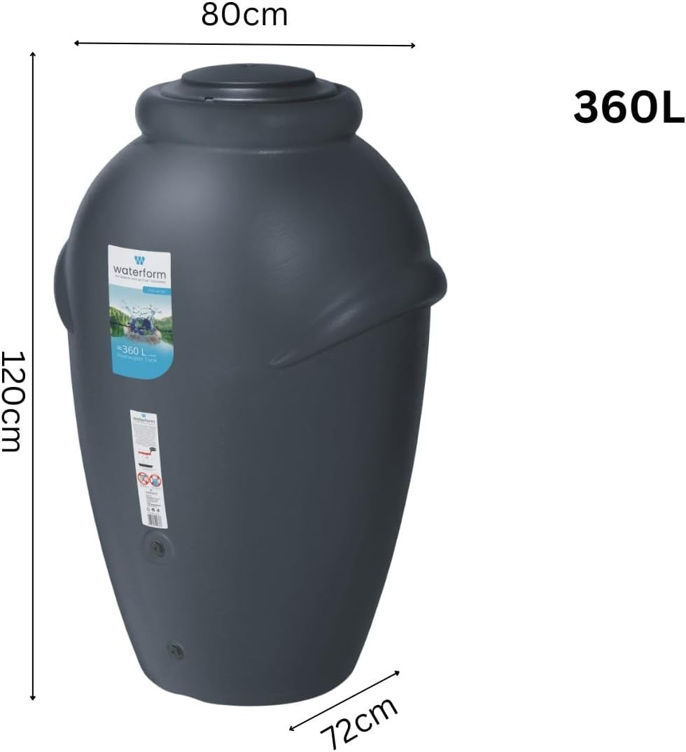 360L Anthracite Garden Water Butt with Tap & Complete Connection Kit