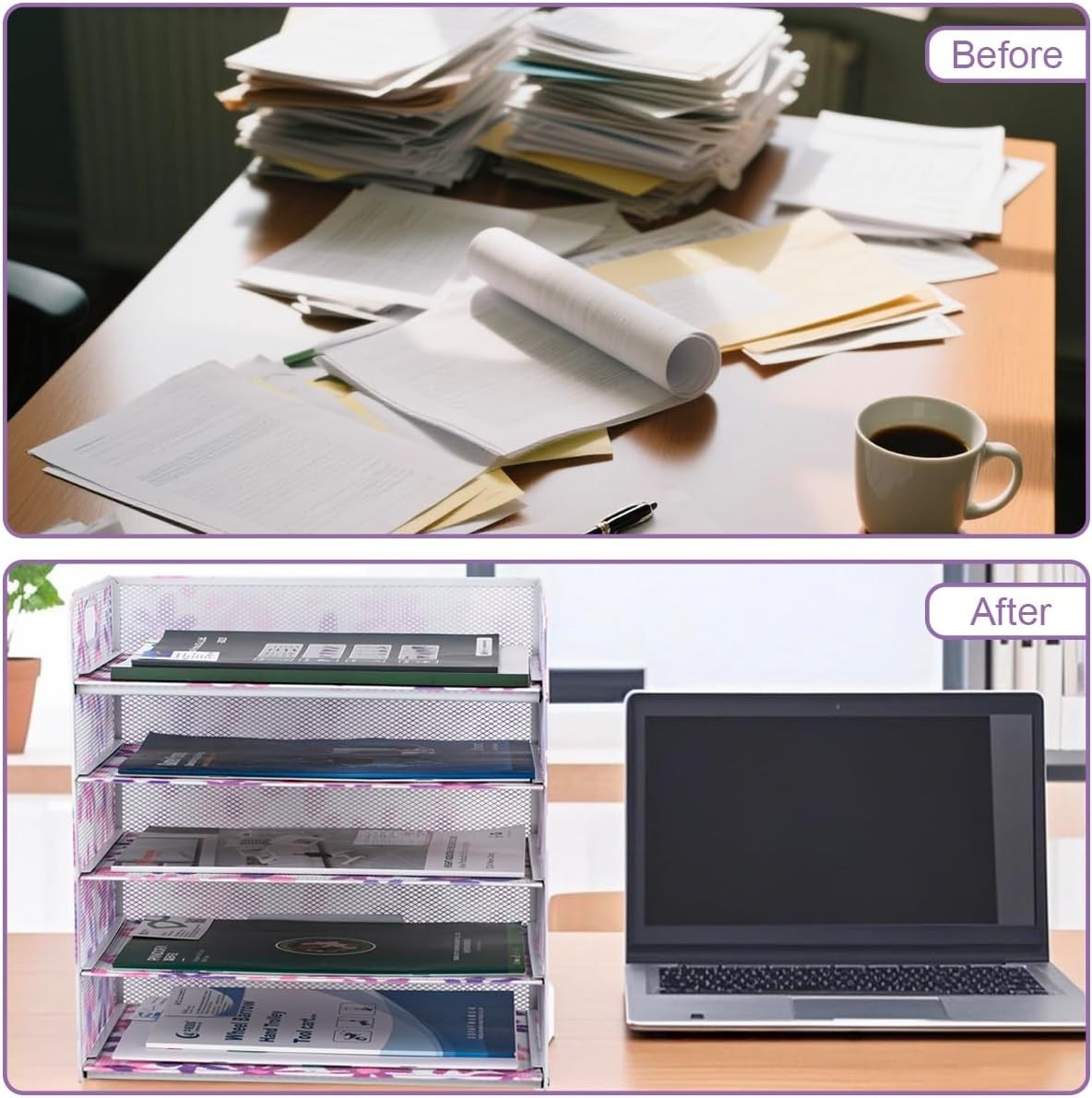 5-Tray Desk Organizer Paper File Holder with Handle Floral Desktop Storage