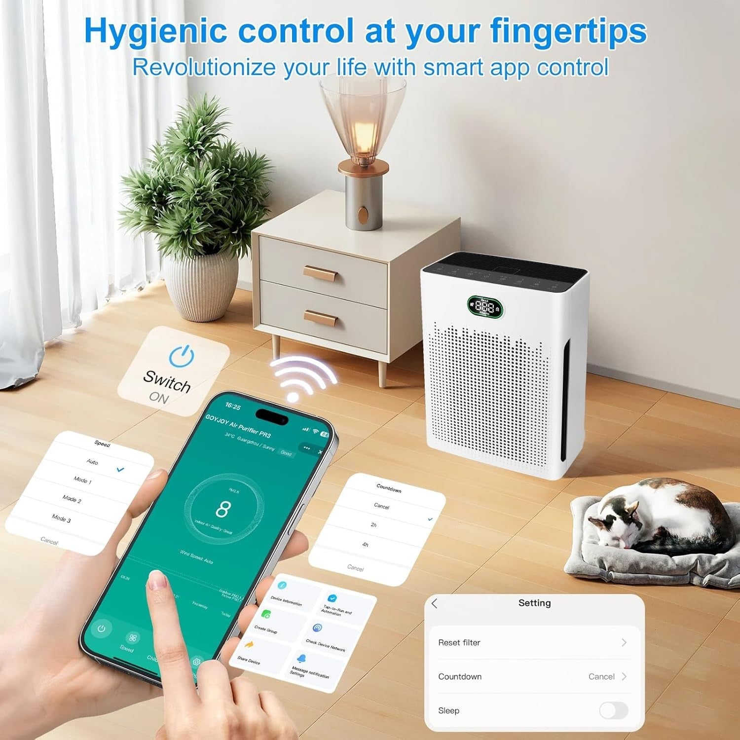 Smart HEPA Air Purifier Large Room 960ft² WiFi Pet Mode Quiet
